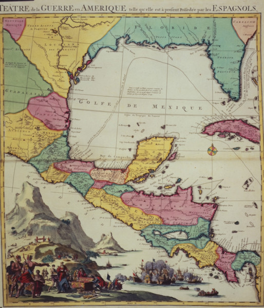 Map showing the Gulf of Mexico and surrounding area, 1705. New Mexico, Louisiana, Florida, Mexico,