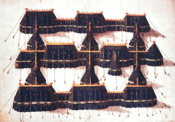 Design for a royal pavilion, early 16th century. Lavishly decorated tents constructed at the field