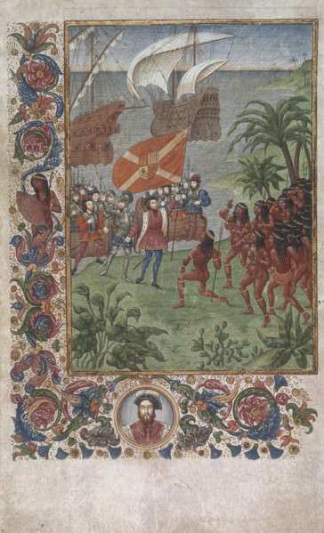 The landing of Hernando Cortes in Mexico in 1519, 19th century. Cortes has just landed and stepped