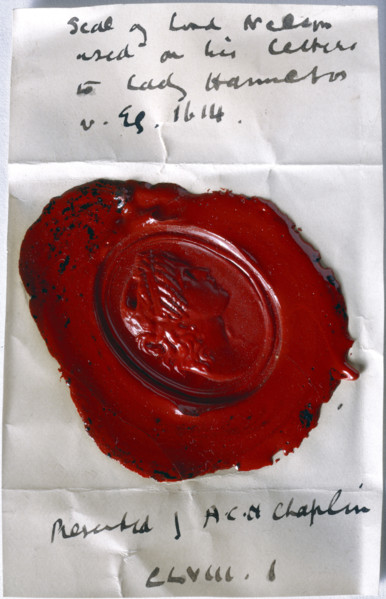 Seal of Lord Nelson, c1798-1805. Impression of a female head, used by Lord Nelson on his letters to