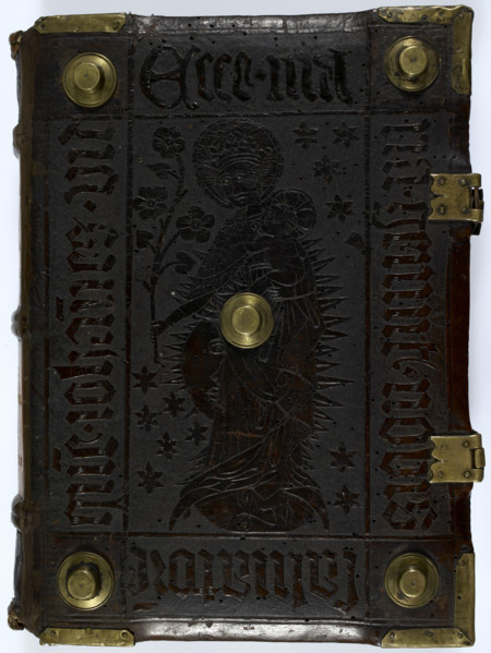 Front cover of "Historia Scholastica", by Petrus Comestor, c1451. Embossed leather cover, with