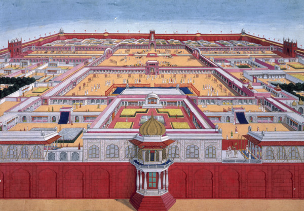 A bird's-eye view of the Red Fort at Delhi from the east, India, c1780-c1790. The Red Fort at