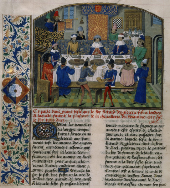 The Dukes of York, Gloucester and Ireland dine with Richard II, 15th century.  Set in a royal