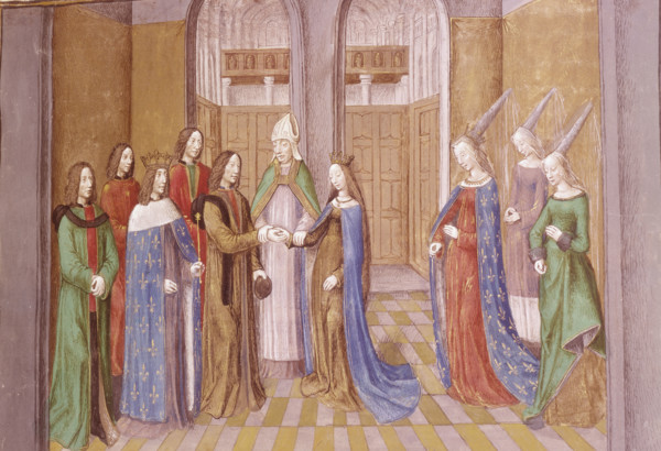 Marriage of Boemond and Constance of France, 1106, late 15th century. A bishop joins their hands