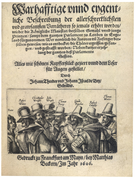 The Gunpowder Plot conspirators, 1605 (1606). From left ro right: Bates; Robert Winter; Christopher