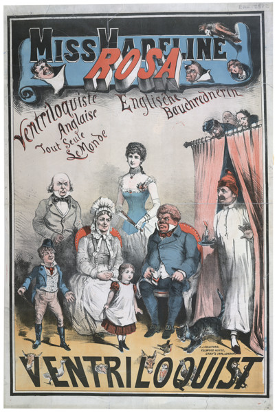 A poster for a performance by Miss Madeline Rosa, ventriloquist, 1883. From a collection of