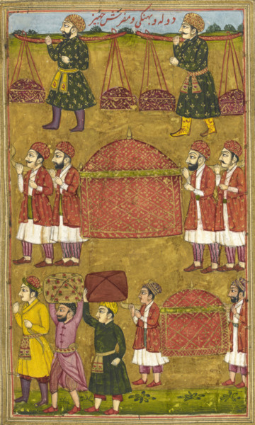 Gifts and palanquins sent by Khusrau to Shirin, 1726. From An Abridged Version Of Khusrau U Shirin