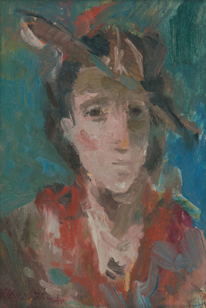 Head study of a woman in a hat, 1940.