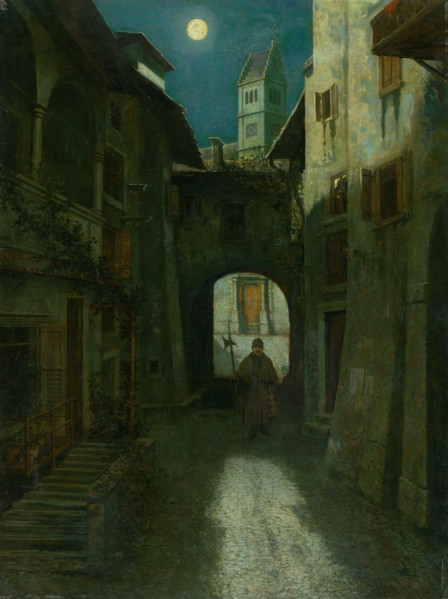 Night Watch in the Old Town (Zell am See?), 1880-1900.