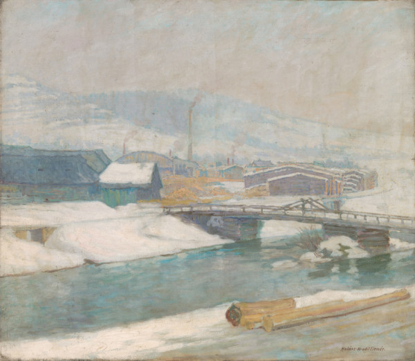Sawmill at Margecany, 1912. Winter scene in Slovakia.