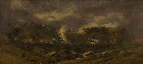 Gypsy camp during a storm, 1910-1930.