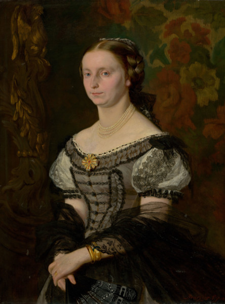 Portrait of Terézia Ujházy (née Prissnitzová), 1868. Woman wearing a pearl necklace and a