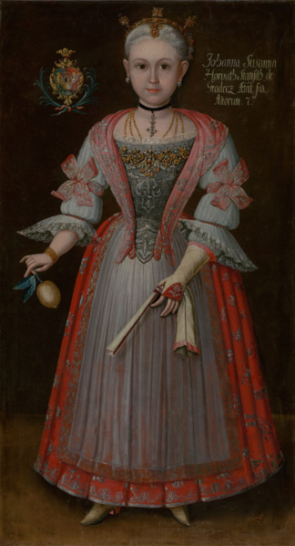 Johanna Zuzanna Horváthová aged seven, c1750. Young girl from a wealthy family, wearing a dress