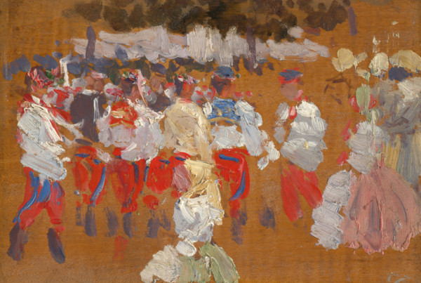 Sketch, early 20th century. People in traditional costume.