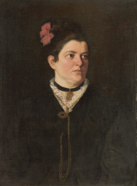 Portrait of a woman with a pink bow, 1880.