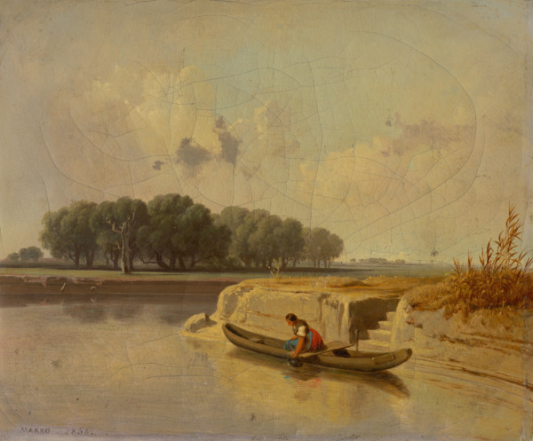 River landscape with boat, 1866.