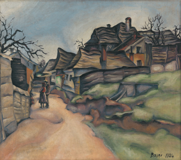 Village scene with figures, 1924.