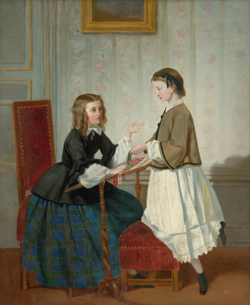 Girls with embroidery frame, 1865.