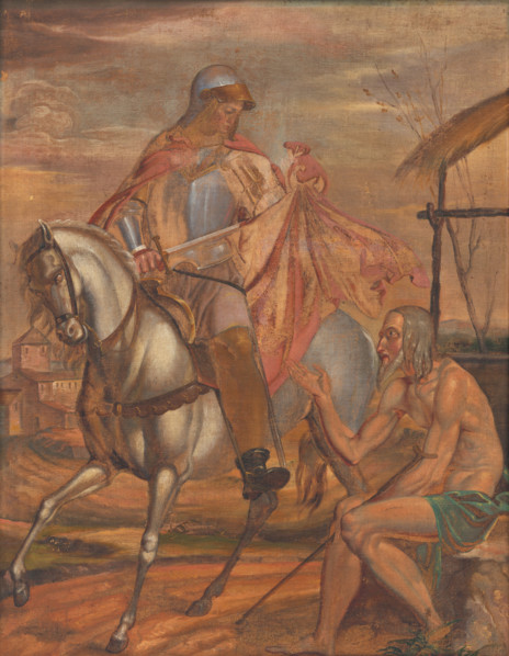 St. Martin, 1840-1860. The saint cuts his cloak in two with his sword and gives one half to a naked