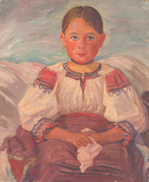 Little girl from Helpa, 1930-1940. Child wearing traditional costume.