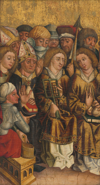 Group of Nine Confessor Saints, second half of the 15th century. In the centre is St Lawrence,