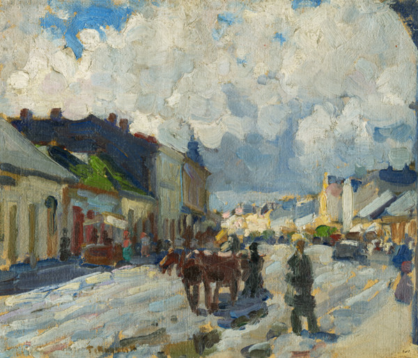 The main street in Michalovce, c1930. Town in Slovakia.