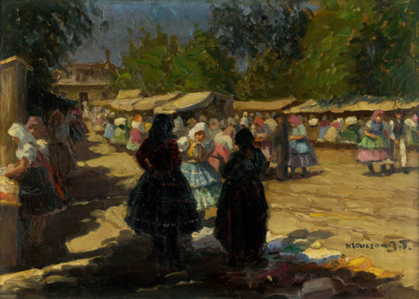 Market in Michalovce II, 1925-1930. Street scene in Slovakia.