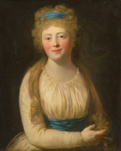 Portrait of a Woman in Pale Clothes with a Blue Ribbon in her Hair, 1780-1800.