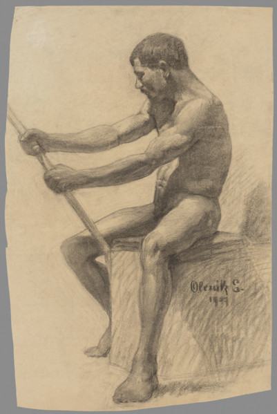 Study of a seated man with a stick, 1907.