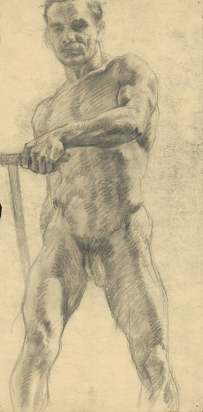 Study of a man holding a stick in his hand, 1910-1920.