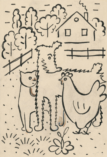 14. Talking about a dog and a cat, around 1928. Additional Info: Illustrations for the book - Josef