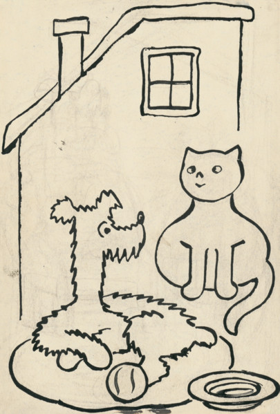 21. A story about a dog and a cat, around 1928. Additional Info: Illustrations for the book - Josef