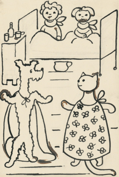 29. A story about a dog and a cat, around 1928. Additional Info: Illustrations for the book - Josef