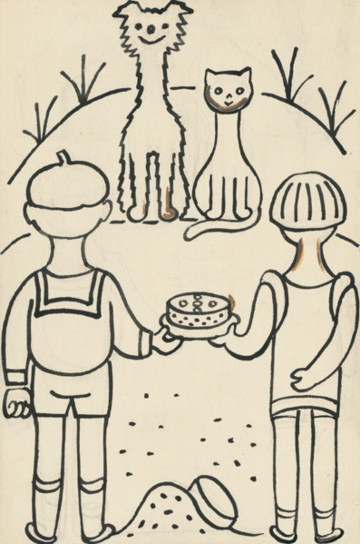 32. Talking about a dog and a cat, around 1928. Additional Info: Illustrations for the book - Josef