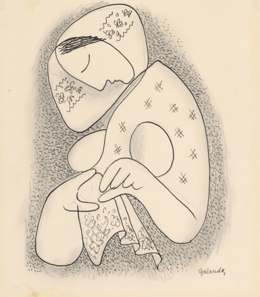 Woman in a scarf, around 1930.