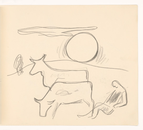 Herdsman with cows, 1937.
