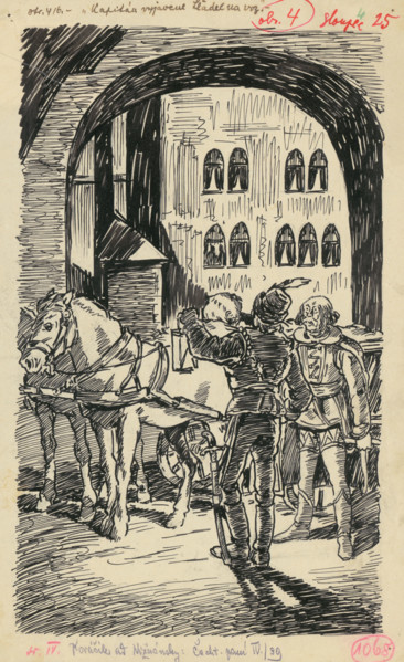 4.- Night arrival, 1936. Additional Info: Illustration for the book by J.Niznansky cachticka pani,