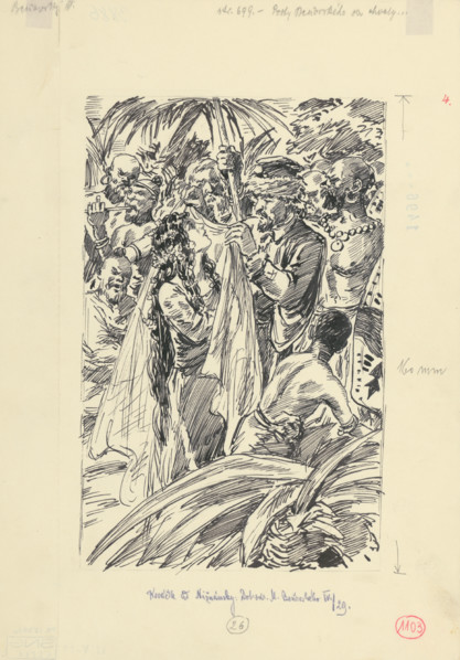 4.-Benovsky's fingers were trembling..., 1953. Additional Info: Illustration for the novel by J