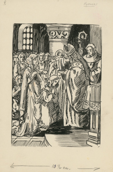 In the Church, 1928. Additional Info: Illustration to a novel by F.Urbanek Kysuc, Society of St.