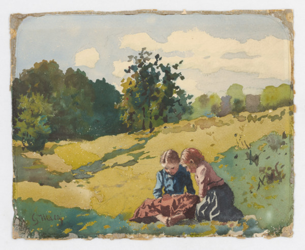 Children on a meadow, before 1920.