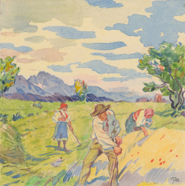 4.- Mowing grain, 1932. Additional Info: Illustrations for the book - August Horislav skultéty.