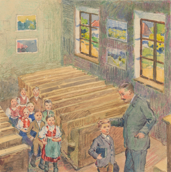 1.- The Teacher with the Children in the Classroom, 1932. Additional Info: Illustrations for the