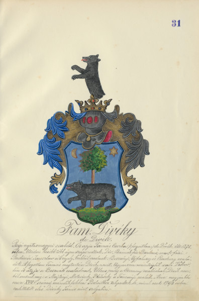 Coat of arms of the Divéky family, 1904.   Additional Info: Adolf Medzihradsky's manuscript album