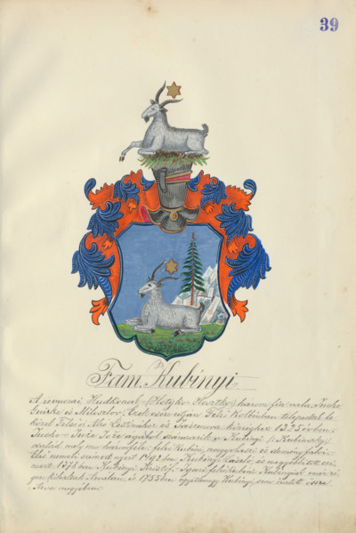 Coat of arms of the Kubinyi family, 1904.   Additional Info: Adolf Medzihradsky's manuscript album