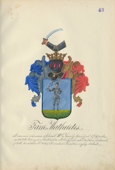 Coat of arms of the Matheides family, 1904.   Additional Info: Adolf Medzihradsky's manuscript