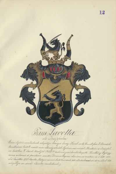 Coat of arms of the Lavott family, 1904-1910.   Additional Info: Adolf Medzihradsky's manuscript