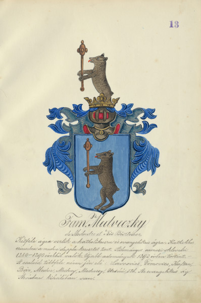 Coat of arms of the Medvecka family, 1904-1910.   Additional Info: Adolf Medzihradsky's manuscript