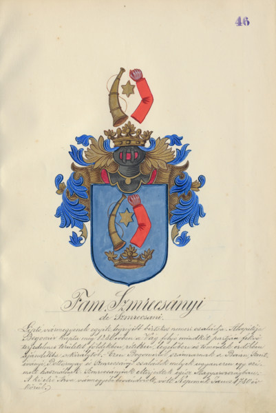 Coat of arms of the Smrecanyi family, 1904-1910.   Additional Info: Adolf Medzihradsky's manuscript