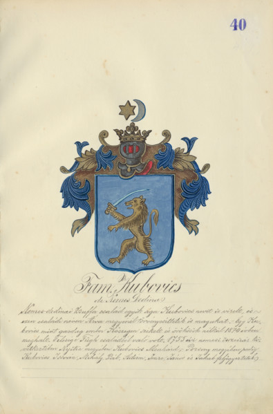 Coat of arms of the Kubovicova family, 1904-1910.   Additional Info: Adolf Medzihradsky's