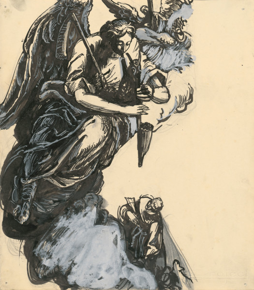 Angel playing the bagpipes, 1940-1944.